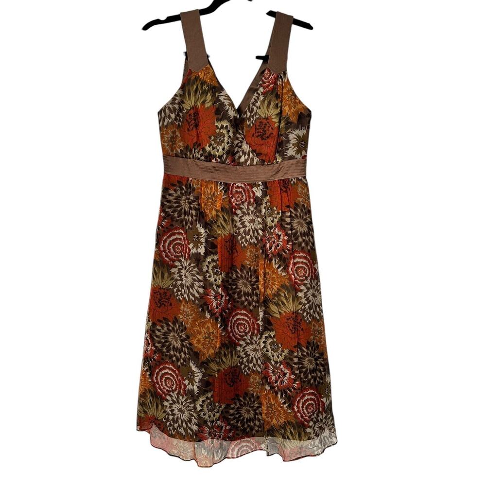 Laundry by Shelli Segall Dress 2 Vintage Silk Brown Babydoll Floral Leaf Print